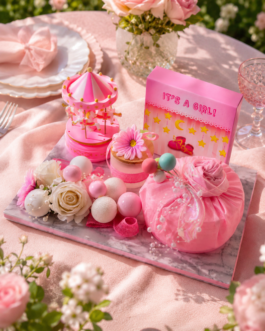 Baby Girl Pink Bloom Announcement Platter