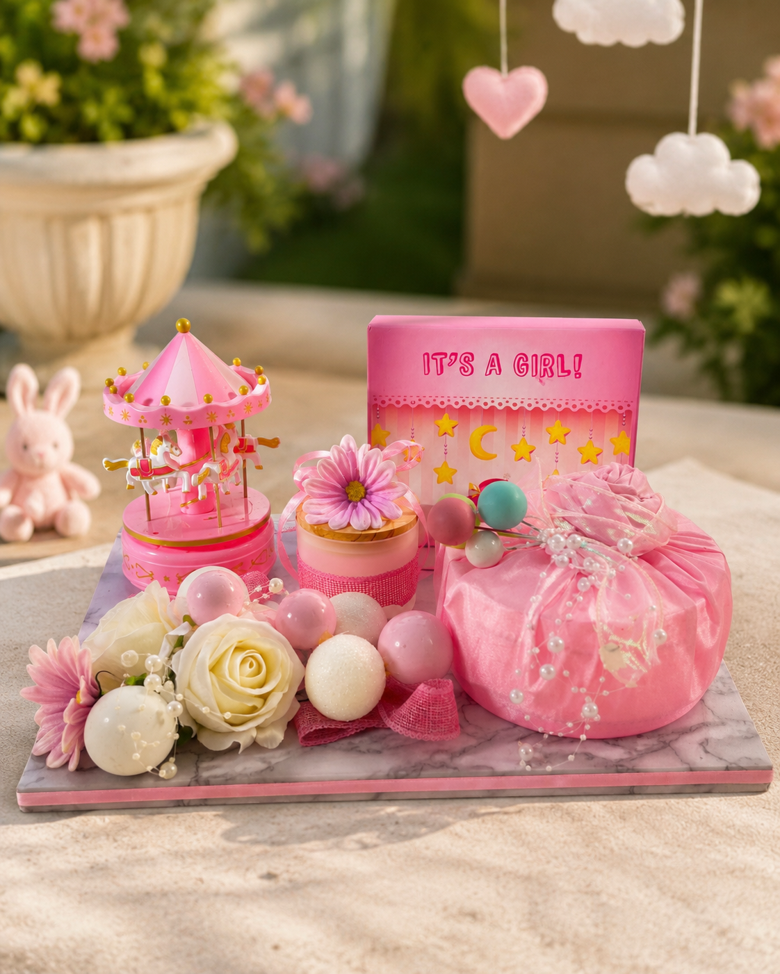 Baby Girl Pink Bloom Announcement Platter