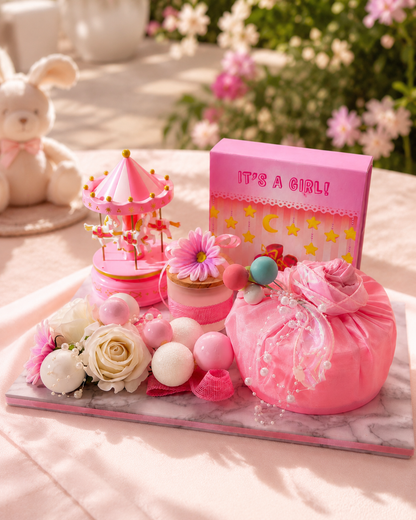 Baby Girl Pink Bloom Announcement Platter