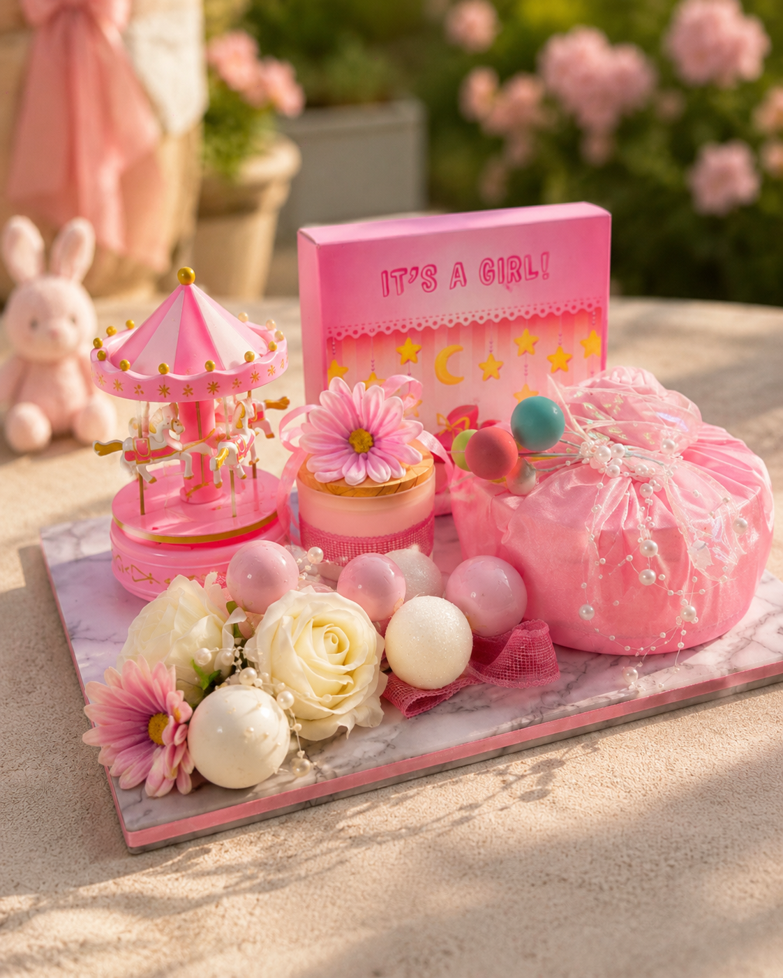 Baby Girl Pink Bloom Announcement Platter