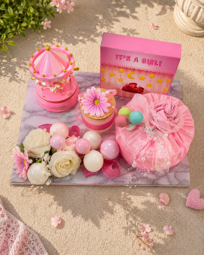 Baby Girl Pink Bloom Announcement Platter
